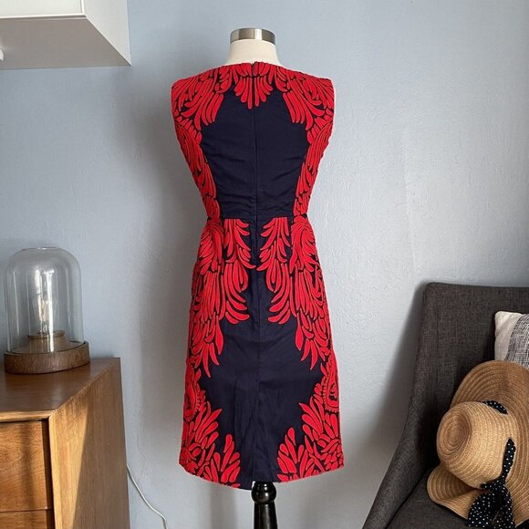 Anthropologie Pankaj & Nidhi Spice Tree Embroidered Sheath Dress Navy Red - Picture 5 of 12